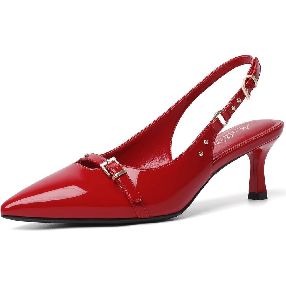 Women's Red 1 Pointed Closed Toe Slingback Kitten Heels Pumps Party Shoes